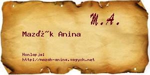 Mazák Anina névjegykártya